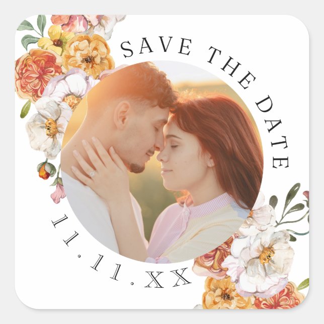 Eigenes Foto Save the Date Quadratischer Aufkleber (Vorderseite)