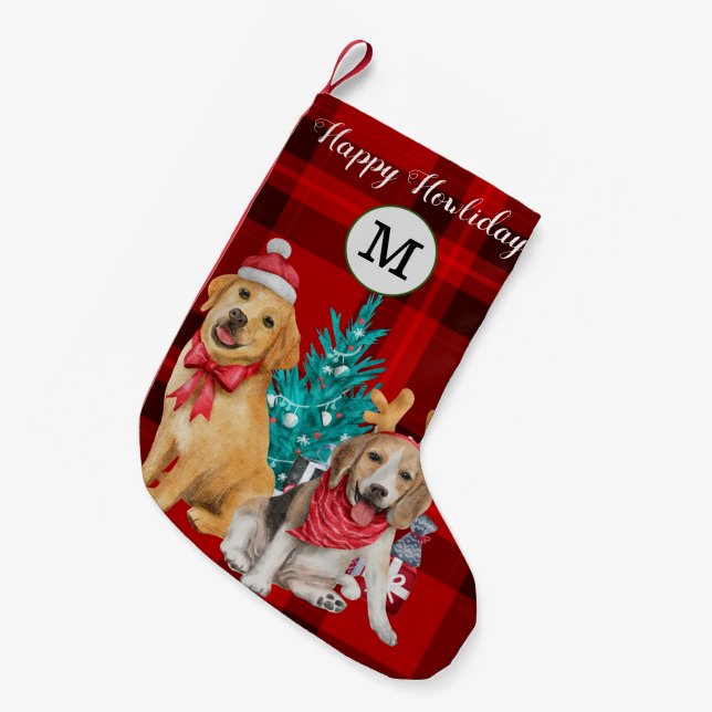 Eigenes Foto und Name lustiger Hunde Festivals Kleiner Weihnachtsstrumpf (Vorderansicht (hängend))