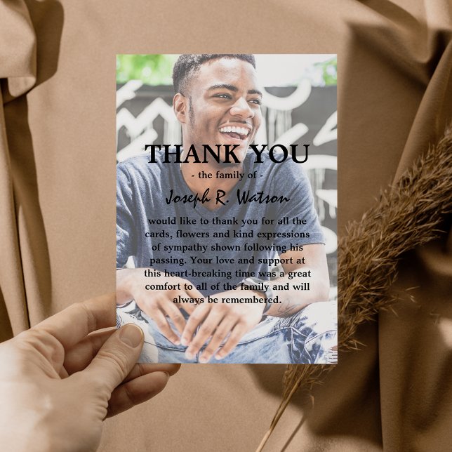 Eigenes Foto und Text Modernes Beileid hinzufügen Dankeskarte (Von Creator hochgeladen)