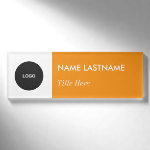 Eigenes Logo Elegant Navy Orange White Magnet Tite Namenschild