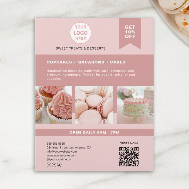 Eigenes Logo für Bäckereien Rosa Flyer (Bakery Custom Logo Pink Flyer)