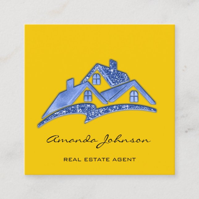 Eigenes Logo Reales Anwesen Agent Blau Gelb Quadratische Visitenkarte (Vorderseite)