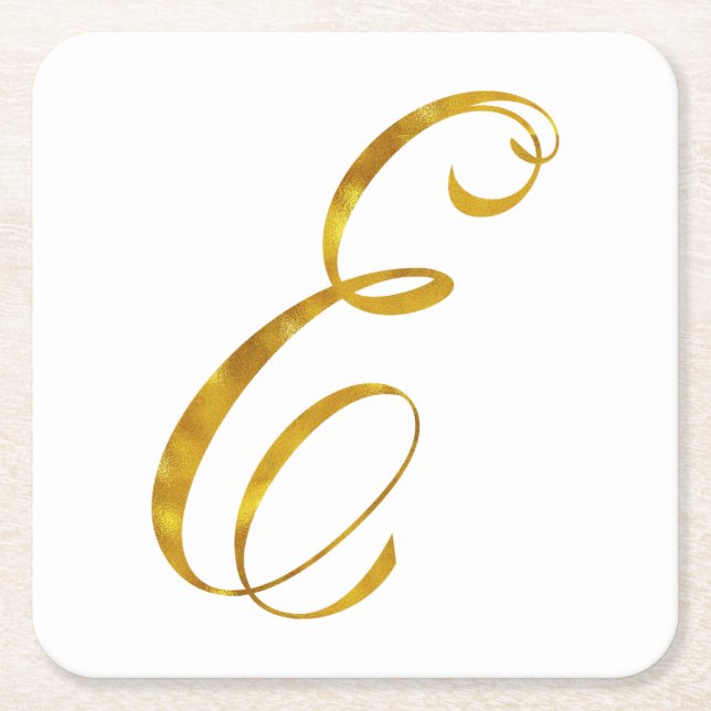 Eigenes Monogramm E-Imitat Gold Foil Monogramme Rechteckiger Pappuntersetzer (Vorderseite)