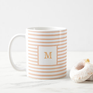 Eigenes Monogramm für Beige und Weiße Streifen Kaffeetasse