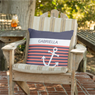 Eigenes Nautical Anchor Corner Orange Stripe Muste Kissen