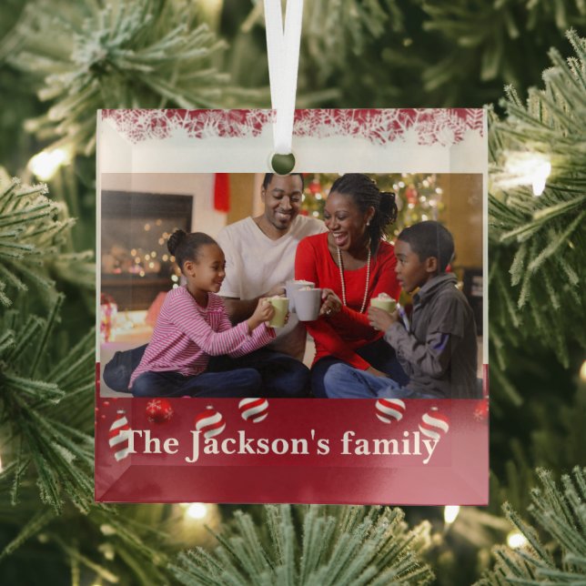 Eigenes personalisiertes Schwarz-Familienportrait, Ornament Aus Glas (Insitu)