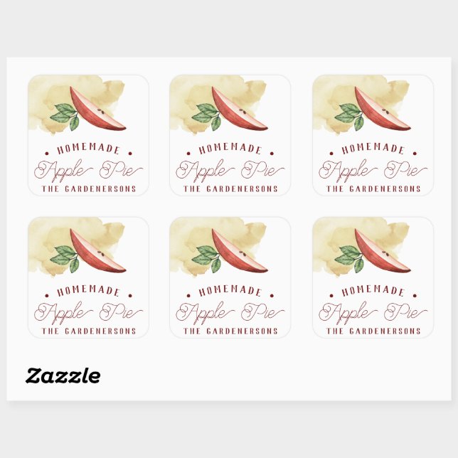 Eigenhändige Apple Pie Labels Quadratischer Aufkleber (Blatt)