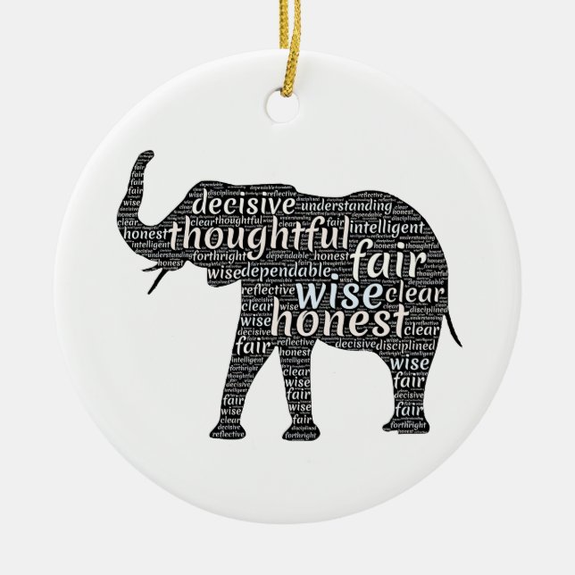 Eigenschaften einer Elefanten-Word-Wolke Keramik Ornament (Vorne)
