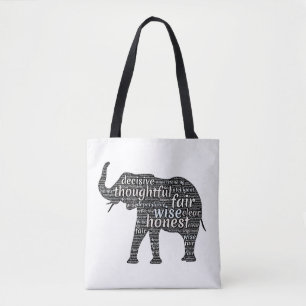 Eigenschaften einer Elefanten-Word-Wolke Tasche