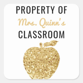 Eigentum des Lehrers Klasse Gold Apple Quadratischer Aufkleber