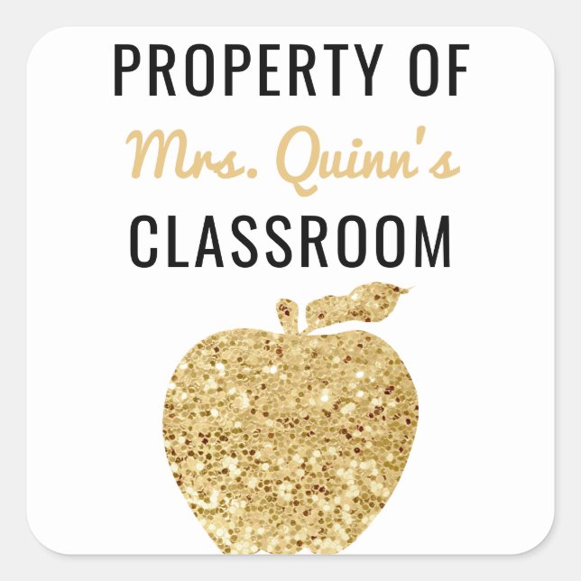 Eigentum des Lehrers Klasse Gold Apple Quadratischer Aufkleber (Vorderseite)
