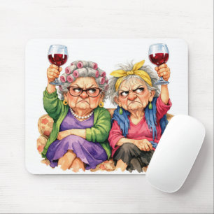 Eigentümliche alte Damen mit Rotwein Mousepad
