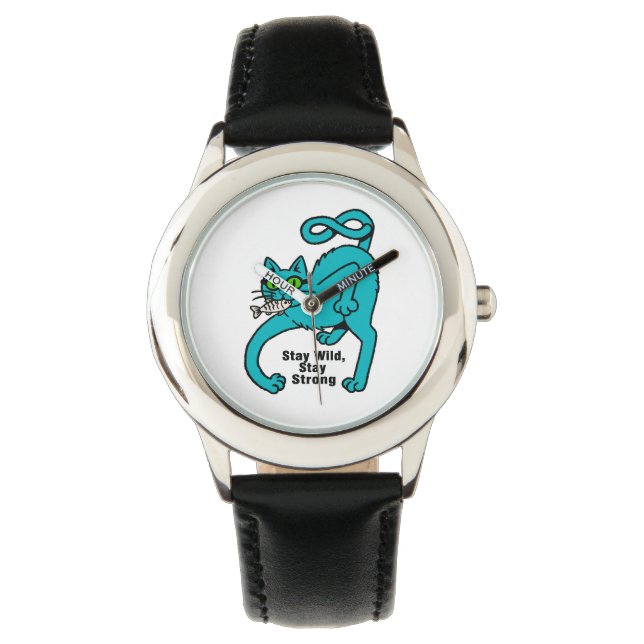 Eigenwillige Expressive Katze Armbanduhr (Vorderseite)
