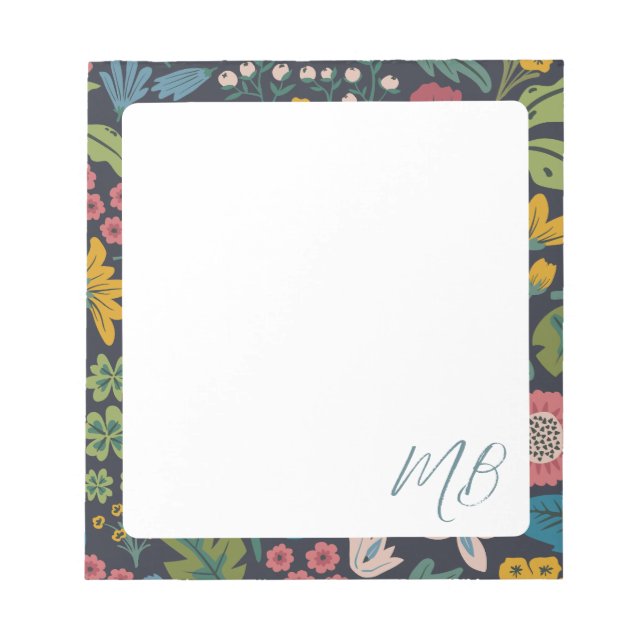 Eigenwilliges abstraktes Blumenmuster-Monogramm Notizblock (Vorderseite)