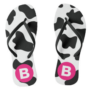 Eigenwilliges Kuhfleckenmuster Rosa Monogramm Flip Flops
