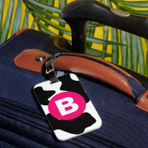 Eigenwilliges Kuhfleckenmuster Rosa Monogramm Gepäckanhänger