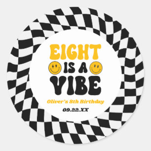 Eight Is A Vibe Retro Achter 8. Geburtstagsfeier Runder Aufkleber