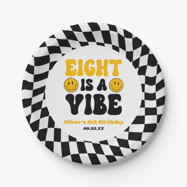 Eight Is A Vibe Retro Eighth 8th Birthday Party Pappteller (Vorderseite)