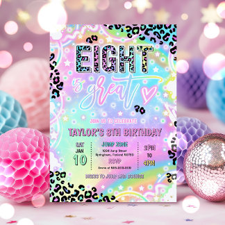 Eight Is Great Rainbow Leopard Print 8th Birthday Einladung
