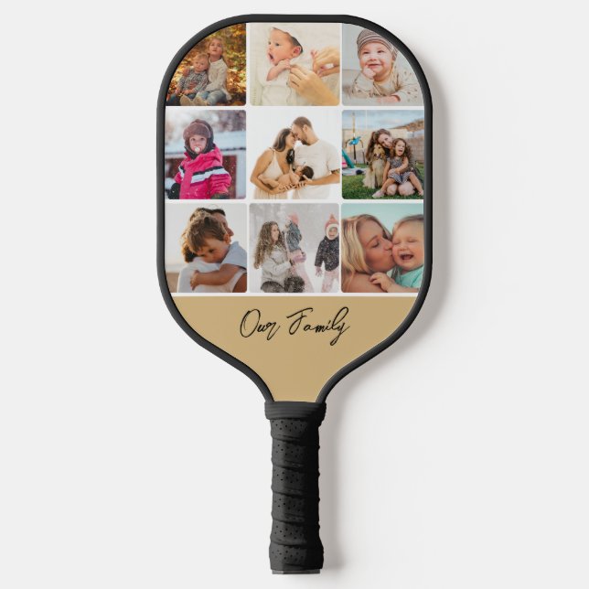 Eighteen Photo Collage Simple Family Name Pickleball Schläger (Vorderseite)