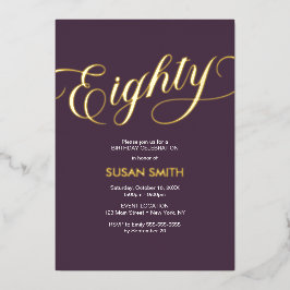 Eighty Birthday Elegant Invitation Foil Invitation Folieneinladung
