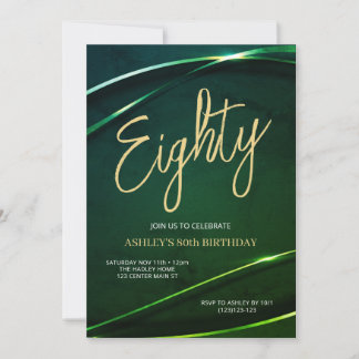 Eighty Emerald Green and Gold 80th Birthday Einladung