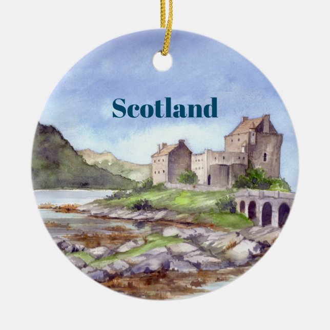 Eilean Donan Burg Wasserfarbene Malereien Keramik Ornament (Vorne)