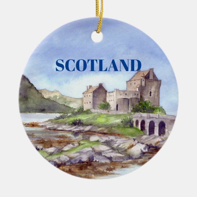 Eilean Donan Burg Wasserfarbene Malereien Keramik Ornament (Vorne)
