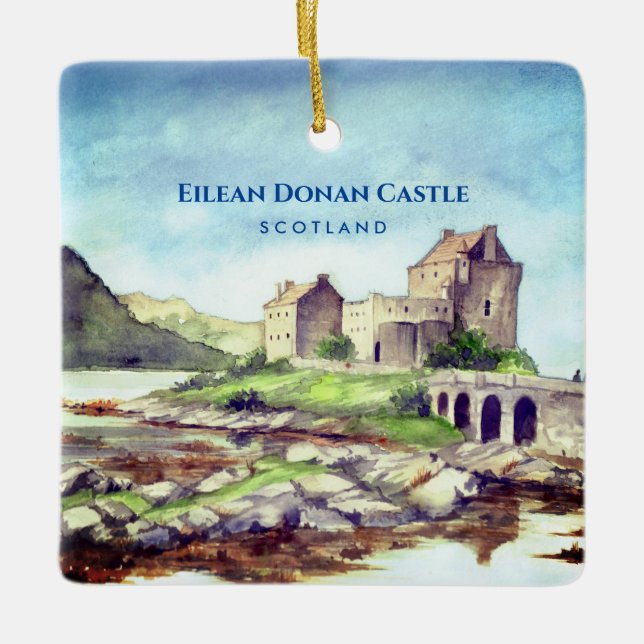 Eilean Donan Castle Scotland Aquarellmalerei Keramikornament (Vorderseite)