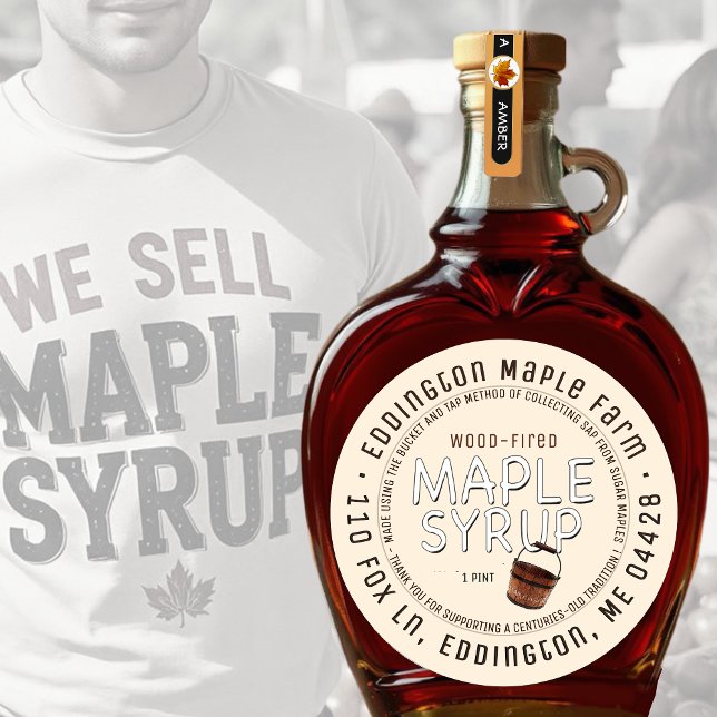 Eimer und Gestochen Ahornsirup mit traditioneller  Runder Aufkleber (Von Creator hochgeladen)