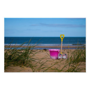 Eimer und Spade am Dornoch Beach Fotodruck