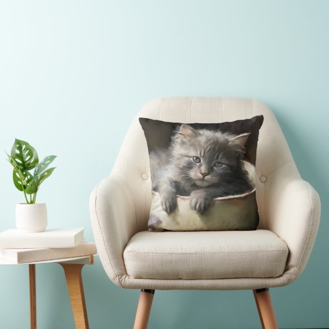 Eimer voll von Joy Sweet Gray Kitten Kissen (Stuhl )