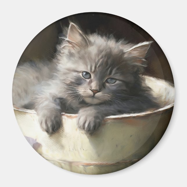 Eimer voll von Joy Sweet Gray Kitten Magnet (Vorne)