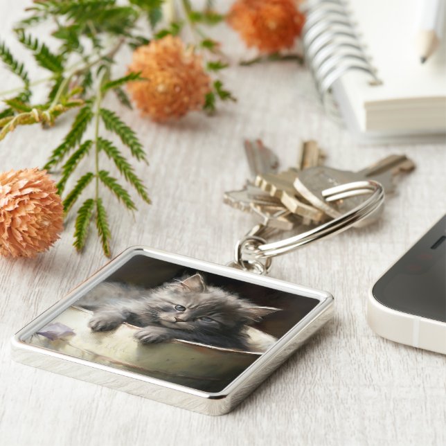 Eimer voll von Joy Sweet Gray Kitten Schlüsselanhänger (Seite)