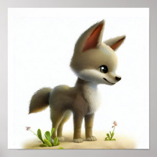 Ein 3D-Aquarellbild einer jungen Coyote Poster