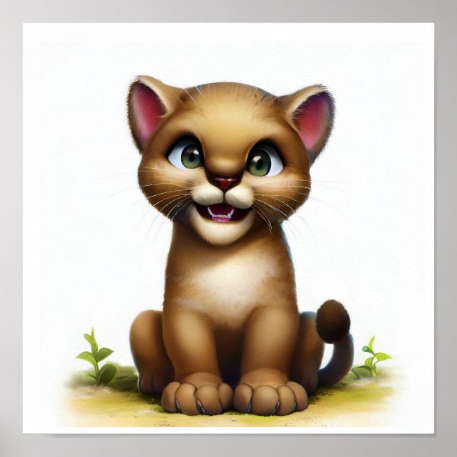 Ein 3D-Aquarellbild eines jungen Cougars Poster (Vorne)