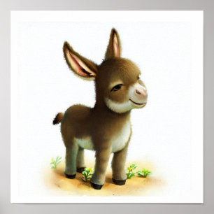 Ein 3D-Aquarellbild eines jungen Donkey Poster