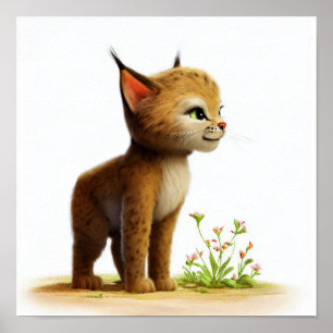 Ein 3D-Aquarellbild eines Niedlichen jungen Bobcat Poster