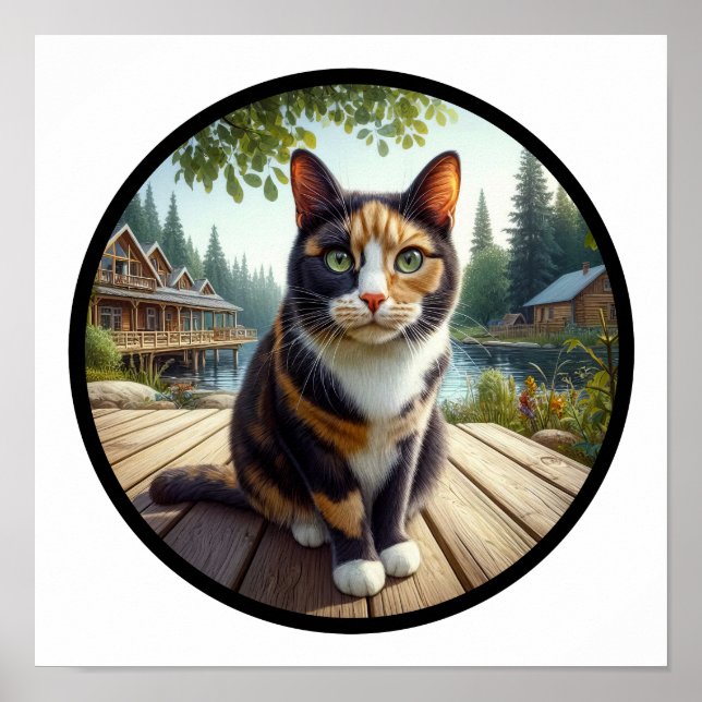Ein 3D-Rundbild einer schönen Calico Katze Poster (Vorne)