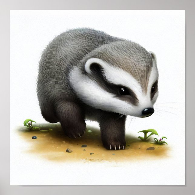 Ein 3D-Wasserfarbbild eines Badgers Poster (Vorne)