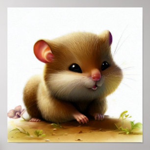 Ein 3D-Wasserfarbenbild einer jungen Haselmaus Poster