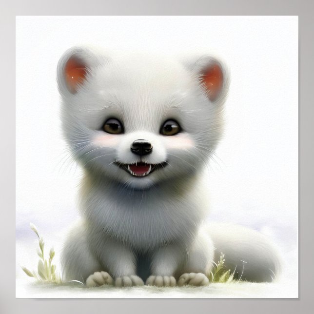 Ein 3D-Wasserfarbenbild eines arktischen Fuchses Poster (Vorne)