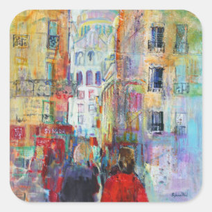 Ein Abends-Weg zu Sacre Coeur Quadratischer Aufkleber