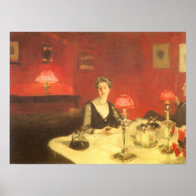 Ein Abendtisch am Abend von John Singer Sargent Poster (Vorne)