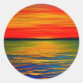 Ein abstrakter Sonnenuntergang am Meer Runder Aufkleber