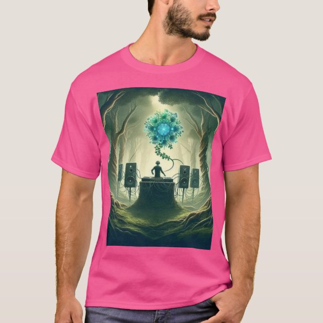 Ein Abstraktes Bild eines DJ in einem Mystischen W T-Shirt (Vorderseite)