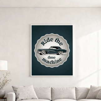 Ein abzeichenförmiges Grafik mit einem Oldtimer da Poster