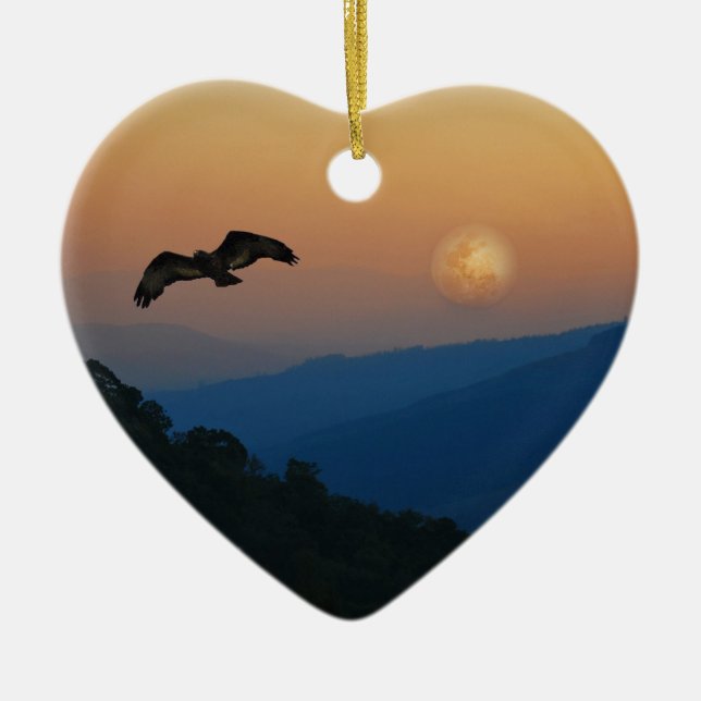 Ein Adler steigt im Vollmond auf Keramik Ornament (Vorne)
