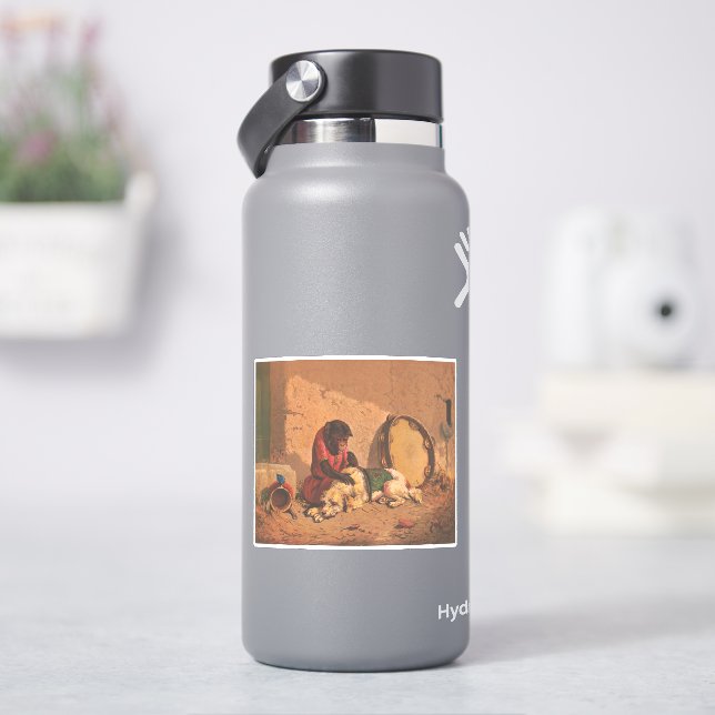 Ein Affe und ein Hund mit einem großen Tambourin Aufkleber (HydroFlask)