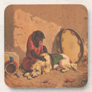 Ein Affe und ein Hund mit einem großen Tambourin Getränkeuntersetzer